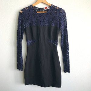 MSGM Long Sleeve Navy Blue and Black Lace Mini Dress Size IT 38 US 0